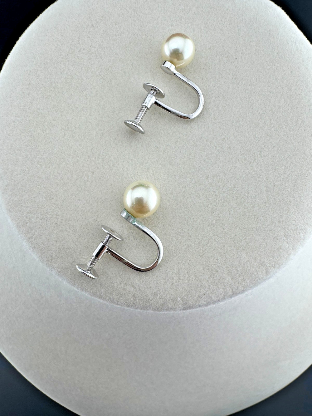 Vintage Sterling Silver Screw-Back Pearl Earrings, 925
